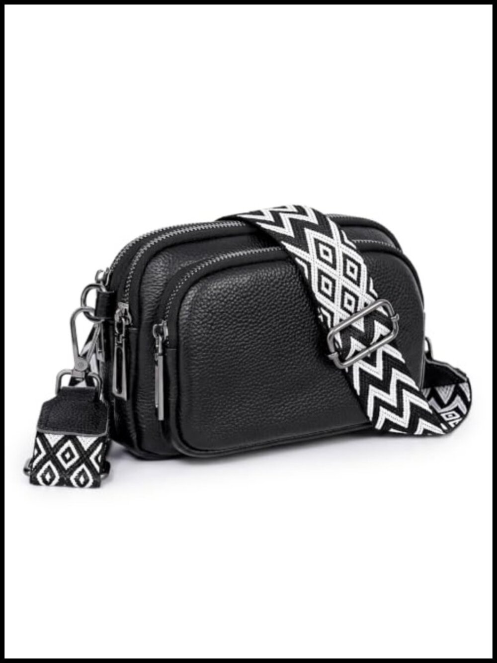 Genuine Leather Crossbody Bag Multi Pocket Small Purse Adjustable Strap